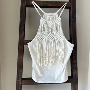 Brand Shayne medium- creamish white. Sleeveless